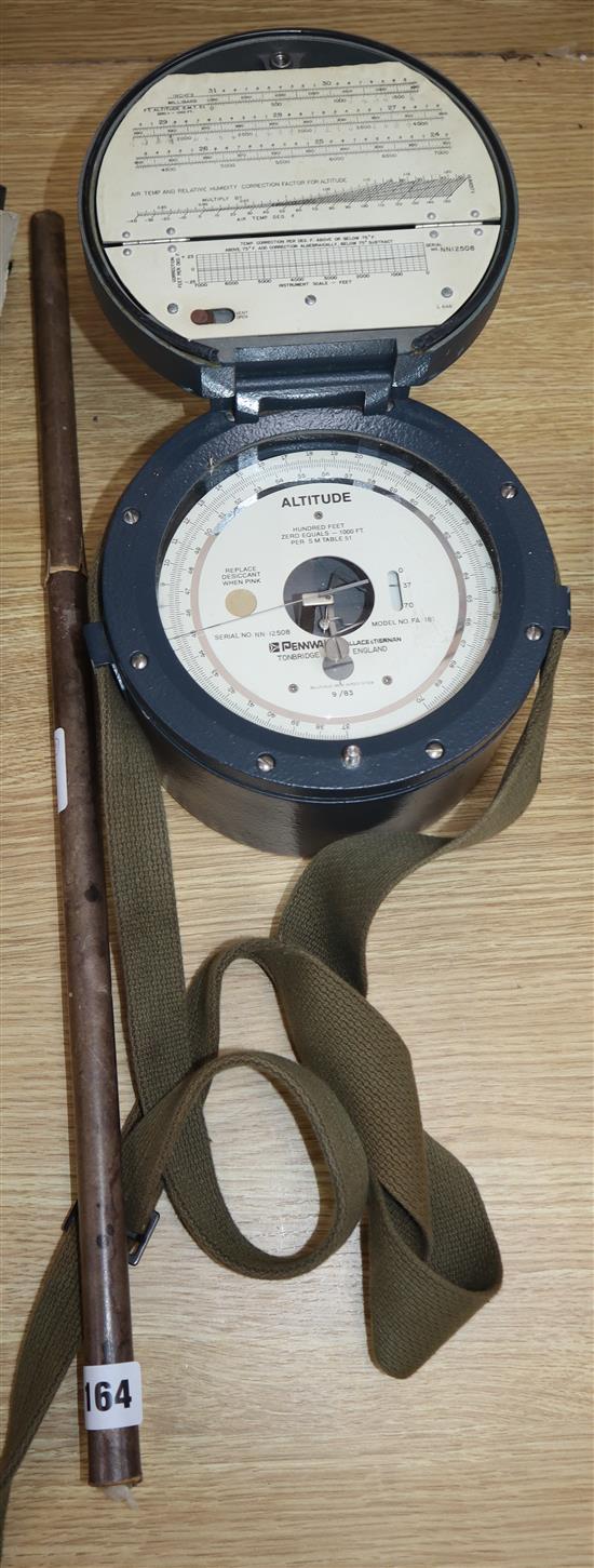A modern combined Air Pressure/Altimeter gauge by Penwalt, Tonbridge (Wallace & Tiernan) and a large thermometer